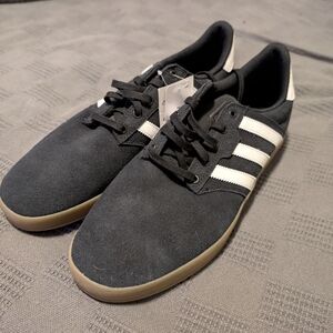 Adidas Men's Seely Cup Black Sneakers with White Stripes and Gum Sole